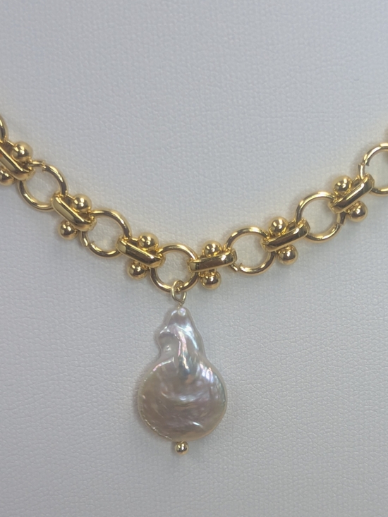 Private Label Jewelry - Baroque Pearl Necklace 18K Gold Plated Chain High Luster 16” + 2"  Extender